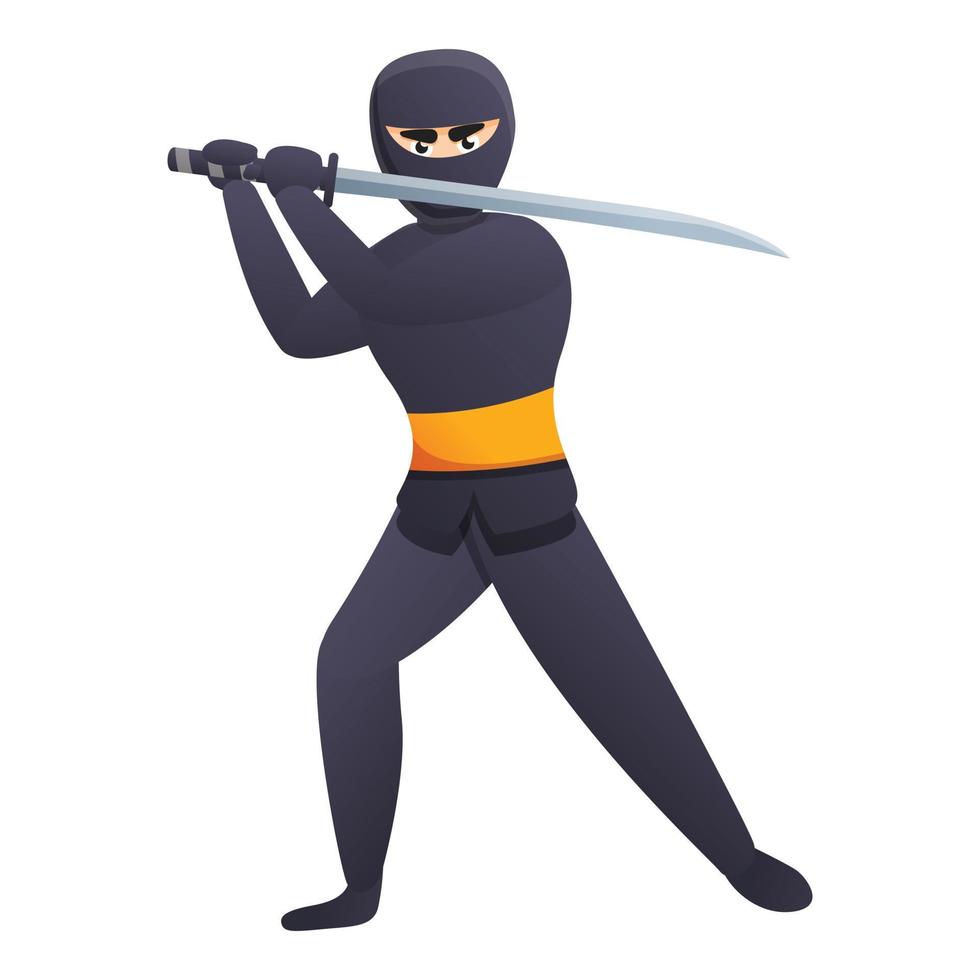 Ninja with sword icon, cartoon style vector