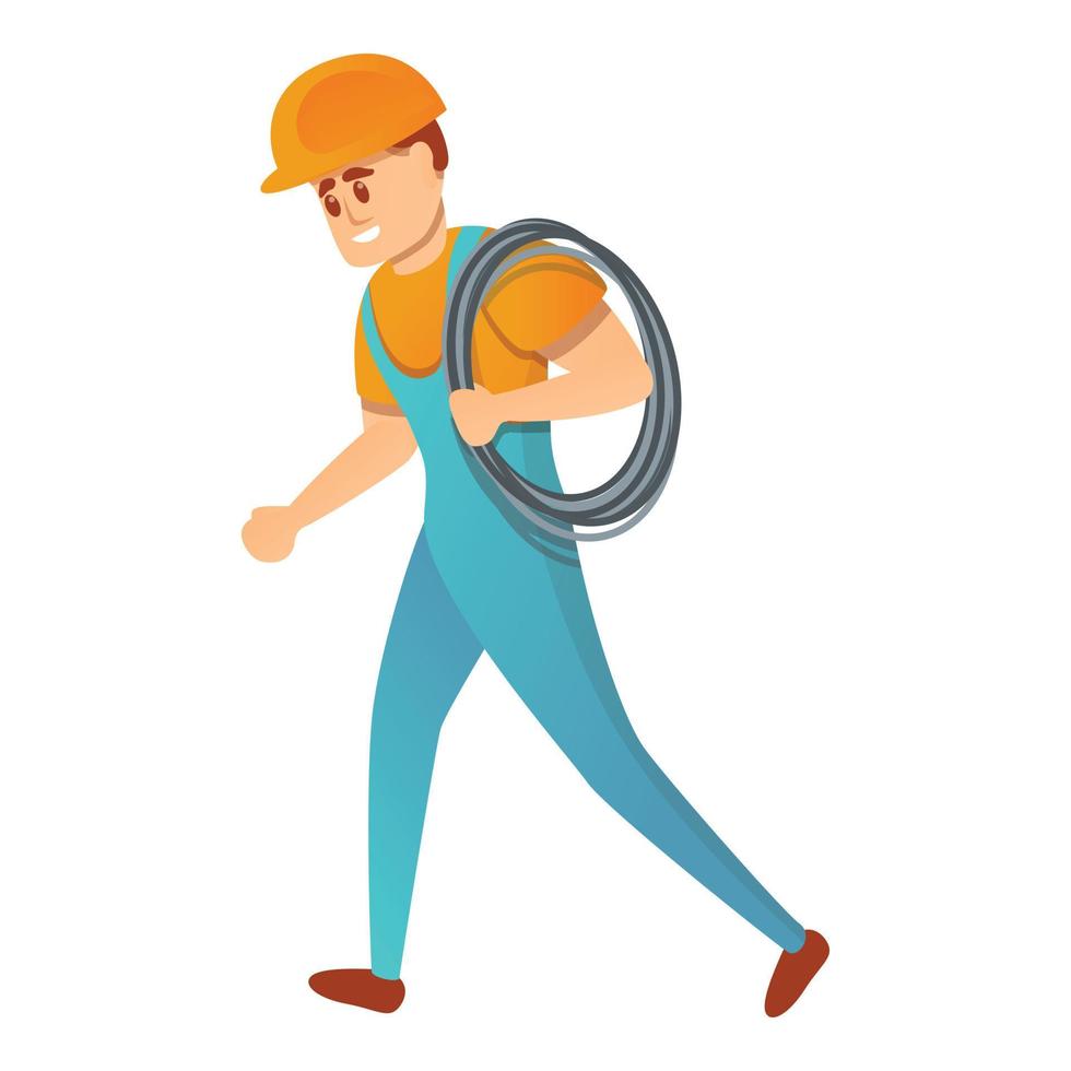 Lineman with cable icon, cartoon style vector