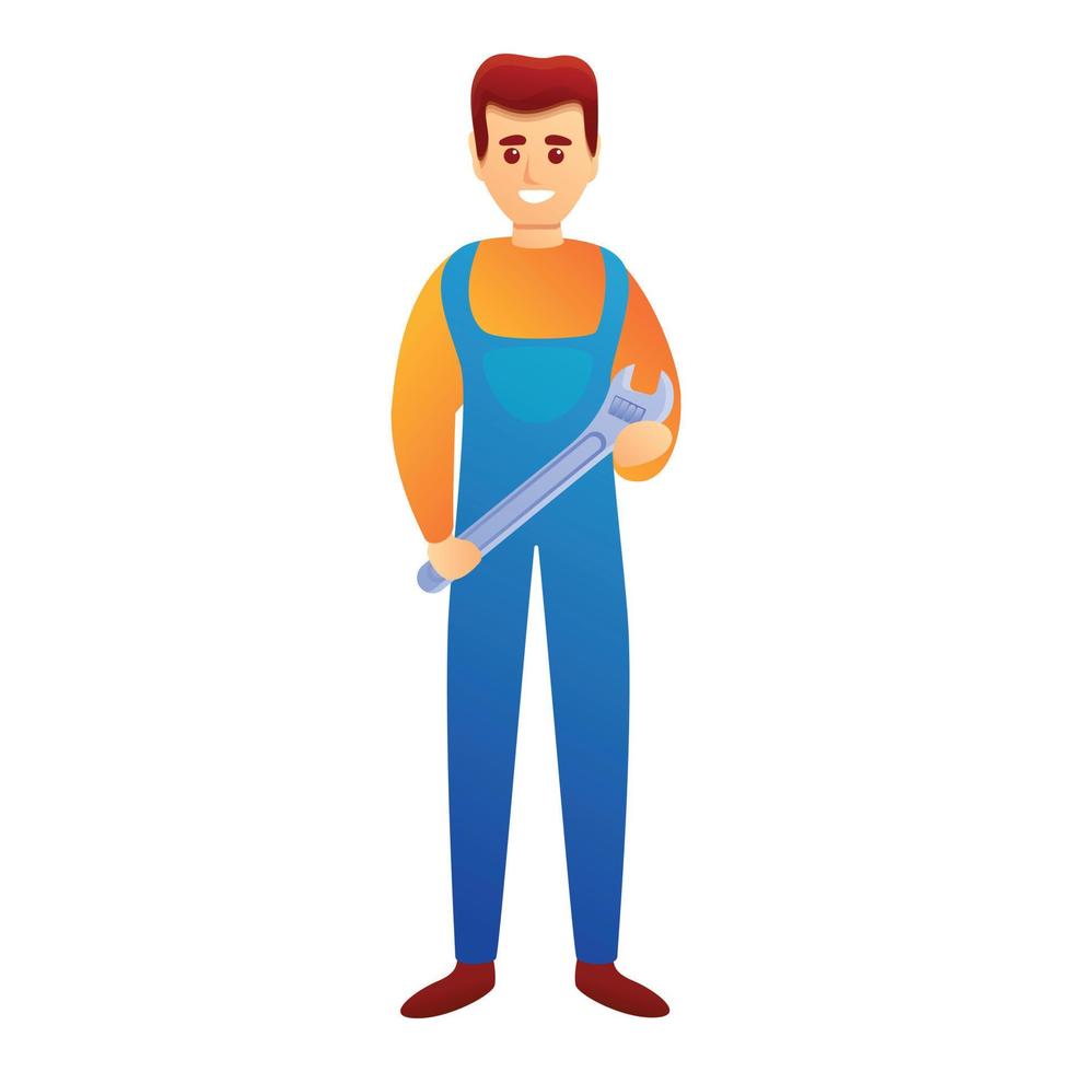 Repairman with wrench icon, cartoon style vector