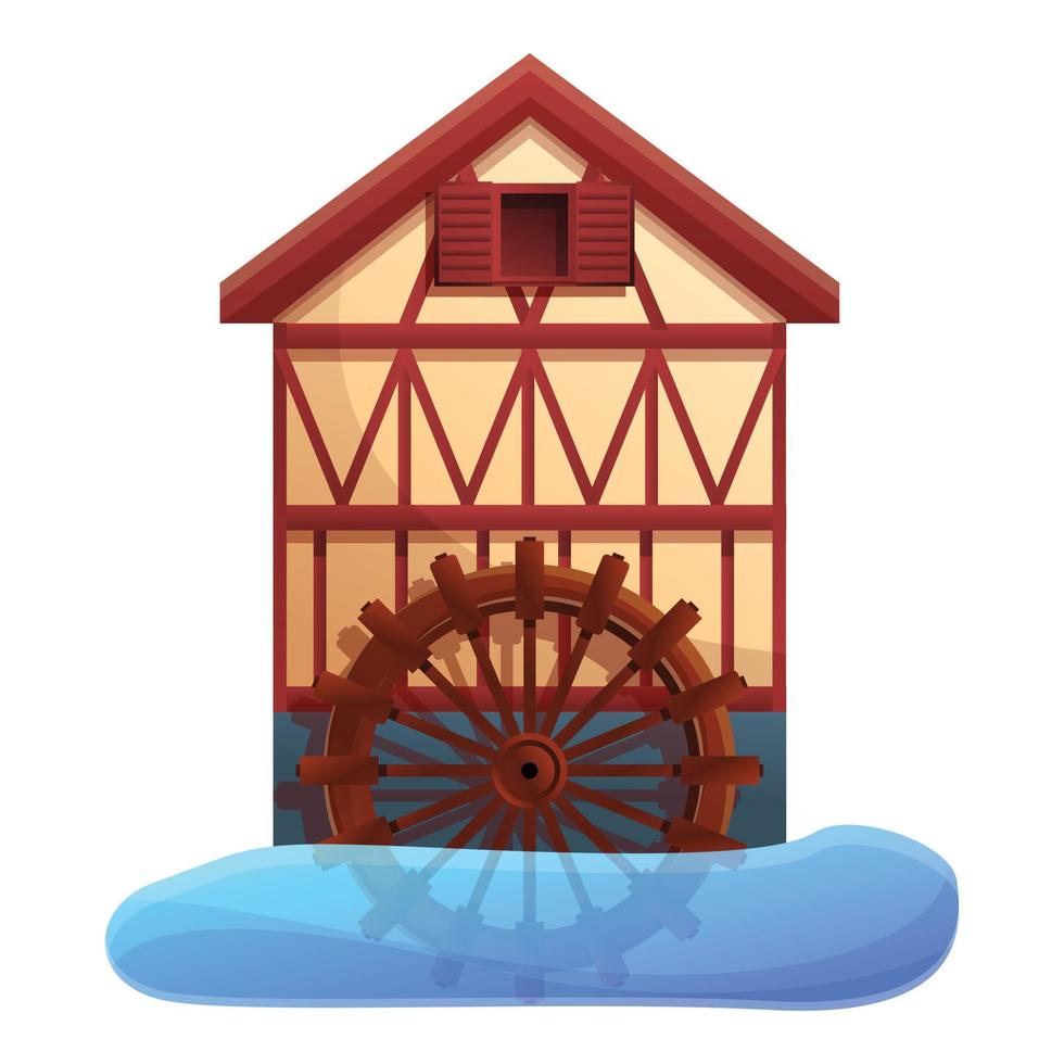 Flour water mill icon, cartoon style vector