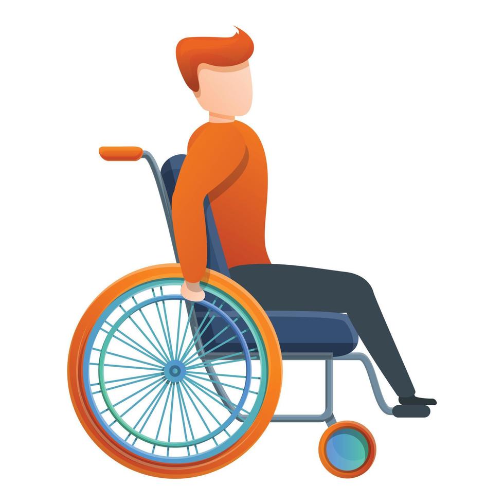 chico de pelo rojo en icono de silla de ruedas, estilo de dibujos animados vector