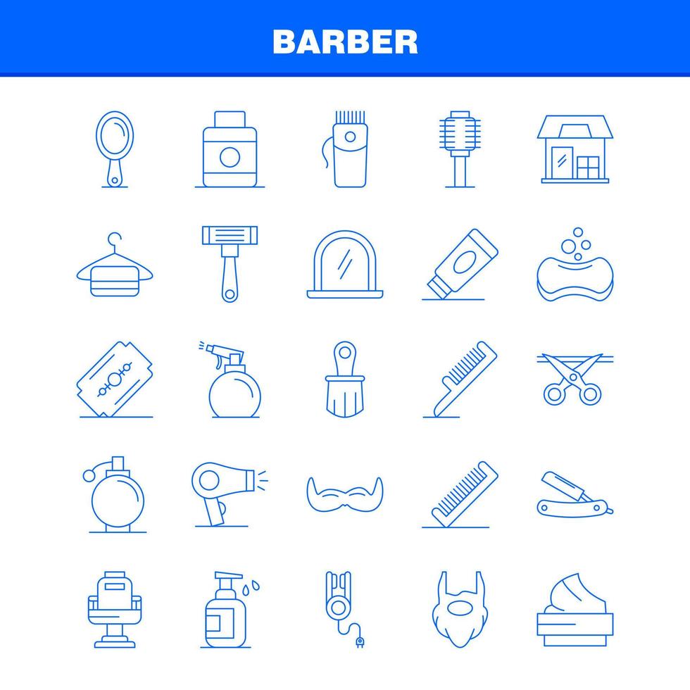 Barber Line Icons Set For Infographics Mobile UXUI Kit And Print Design Include Barber Face Mirror Barber Beauty Chair Haircut Barber Icon Set Vector