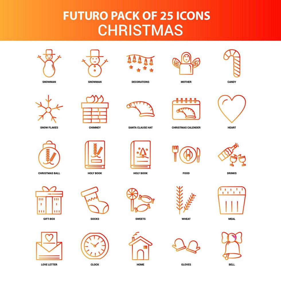 Orange Futuro 25 Christmas Icon Set vector