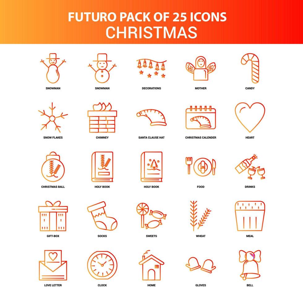 naranja futuro 25 conjunto de iconos de navidad vector