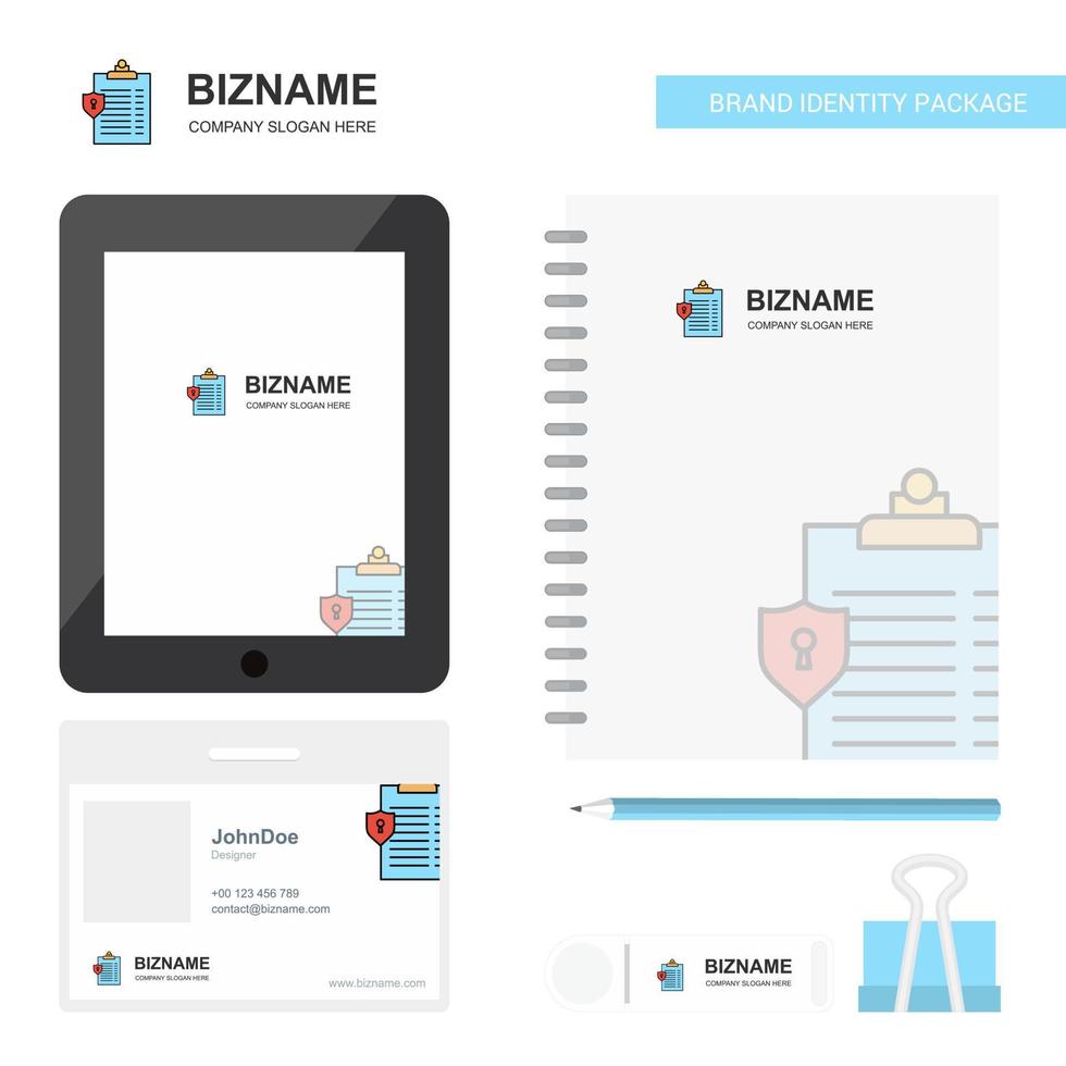 Clipboard Business Logo Tab App Diary PVC Employee Card and USB Brand Stationary Package Design Vector Template