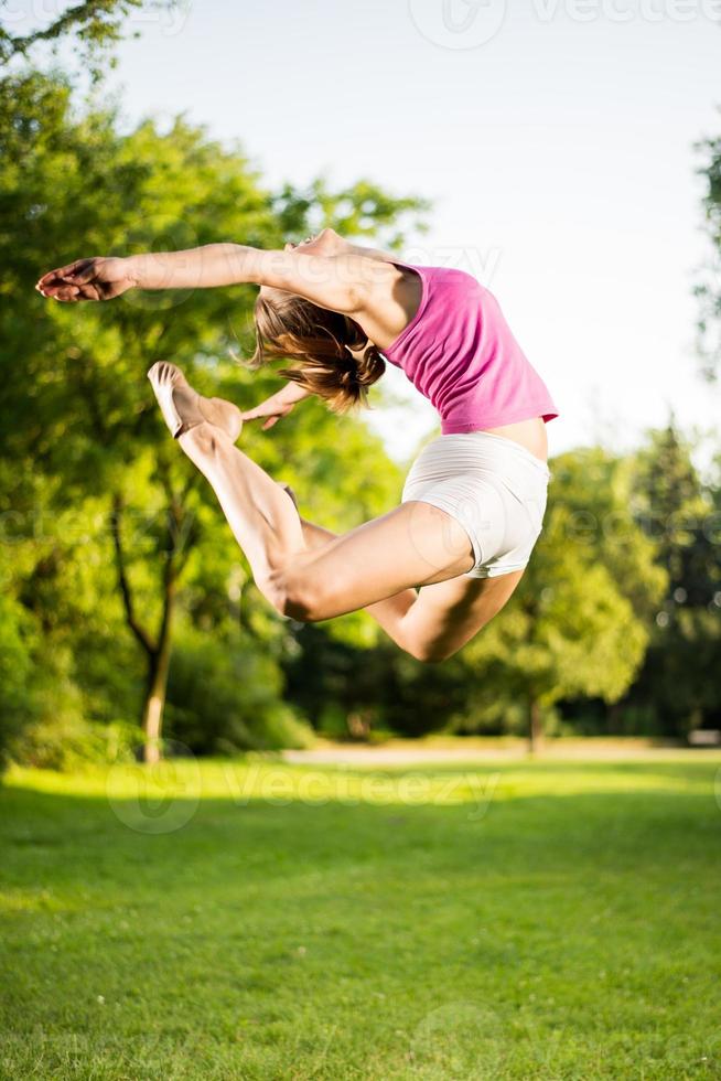 Jumping woman view photo