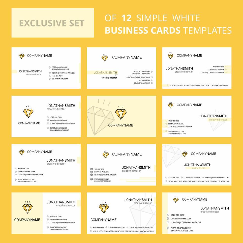 conjunto de 12 plantillas de tarjetas de negocios creativas de diamantes logotipo creativo editable y fondo de tarjeta de visita vector