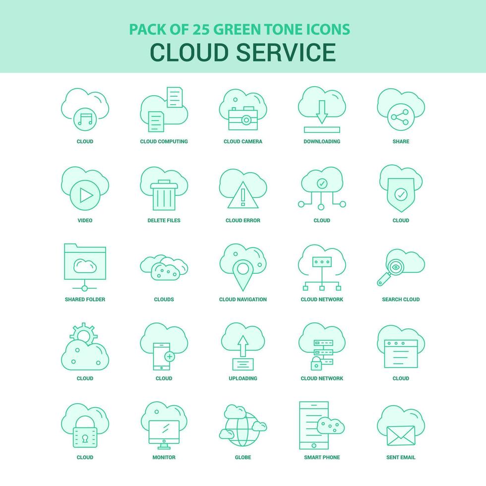 25 conjunto de iconos de servicio de nube verde vector