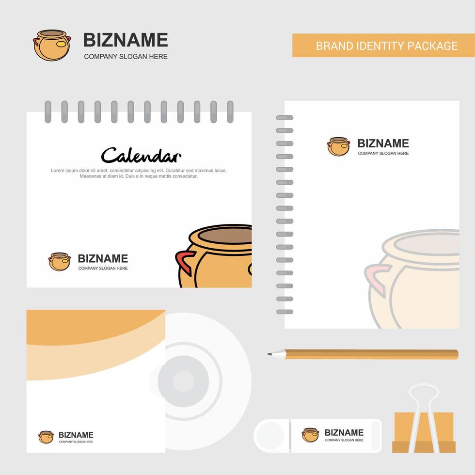 pot logo calendar template cd cover diario y usb brand estacionario paquete diseño vector plantilla