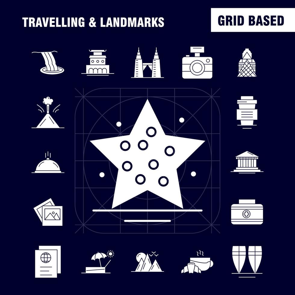 Travelling And Landmarks Solid Glyph Icon for Web Print and Mobile UXUI Kit Such as Drink Hotel Glass Health Tea Cake Coffee Hot Pictogram Pack Vector
