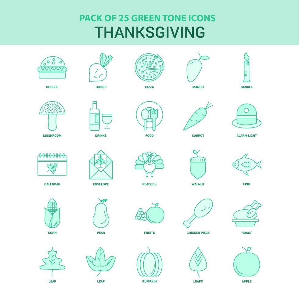 25 Green Thanksgiving Icon set vector