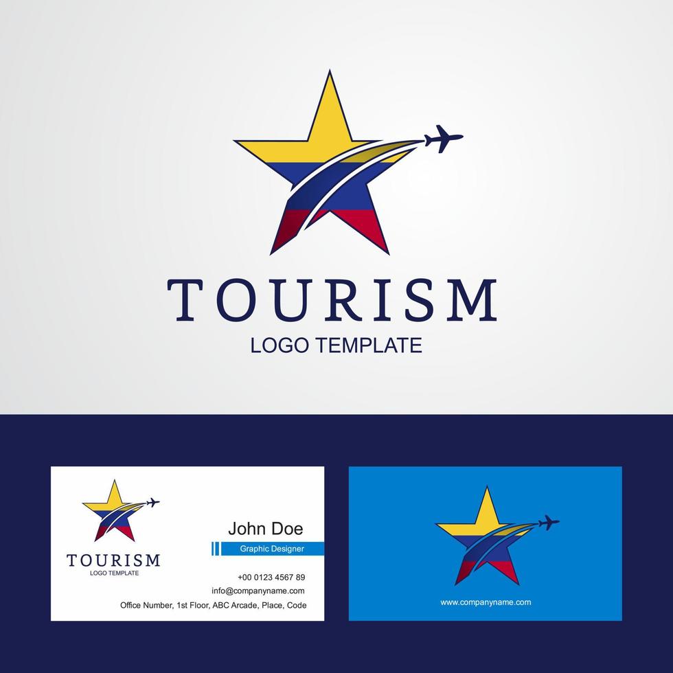 logotipo de estrella creativa de bandera de colombia de viaje y diseño de tarjeta de visita vector