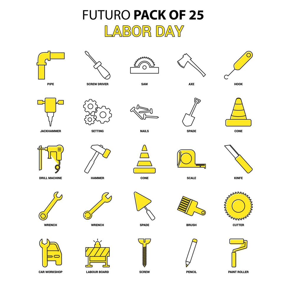 Labor day Icon Set Yellow Futuro Latest Design icon Pack vector