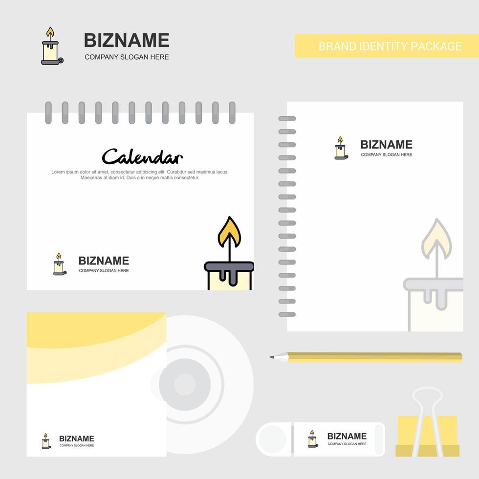 Candle Logo Calendar Template CD Cover Diary and USB Brand Stationary Package Design Vector Template