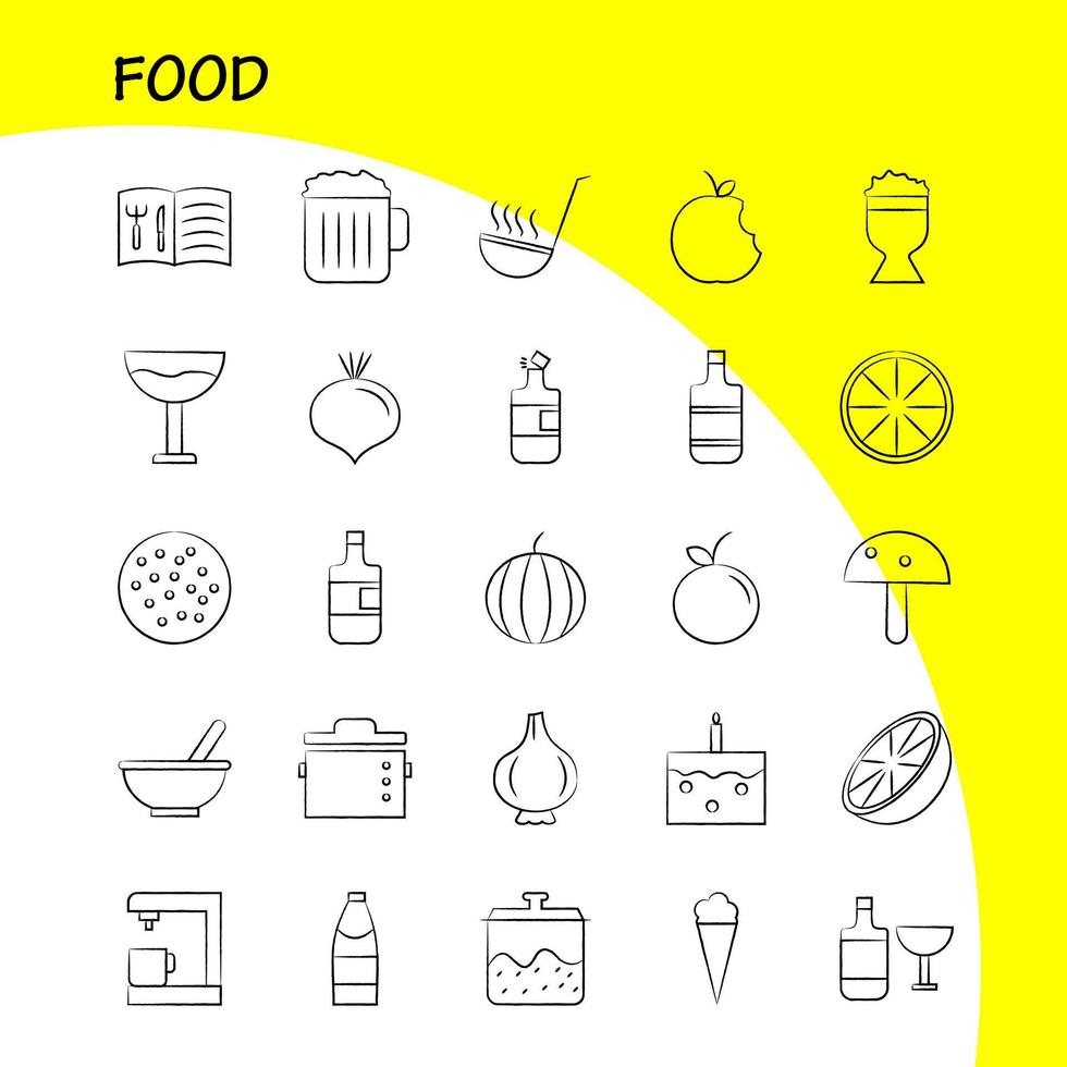 los iconos dibujados a mano de alimentos establecidos para infografías kit uxui móvil y el diseño de impresión incluyen tetera olla cocina comida olla comida cocina colección moderno logotipo infográfico y pictograma vecto vector