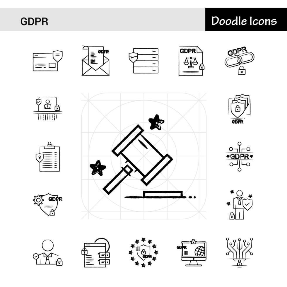 Set of 17 GDPR handdrawn icon set vector