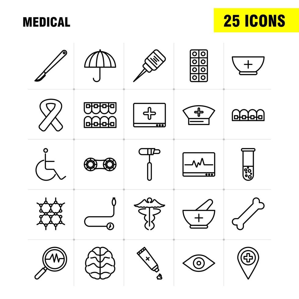 Medical Line Icons Set For Infographics Mobile UXUI Kit And Print Design Include Dna Science Medical Lab First Aid Box Medical Eps 10 Vector