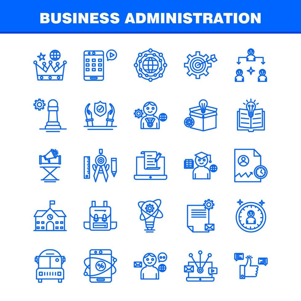 los iconos de la línea de administración empresarial establecidos para el kit de uxui móvil de infografía y el diseño de impresión incluyen el archivo de configuración del documento de educación escolar bolsa de la escuela vector eps 10