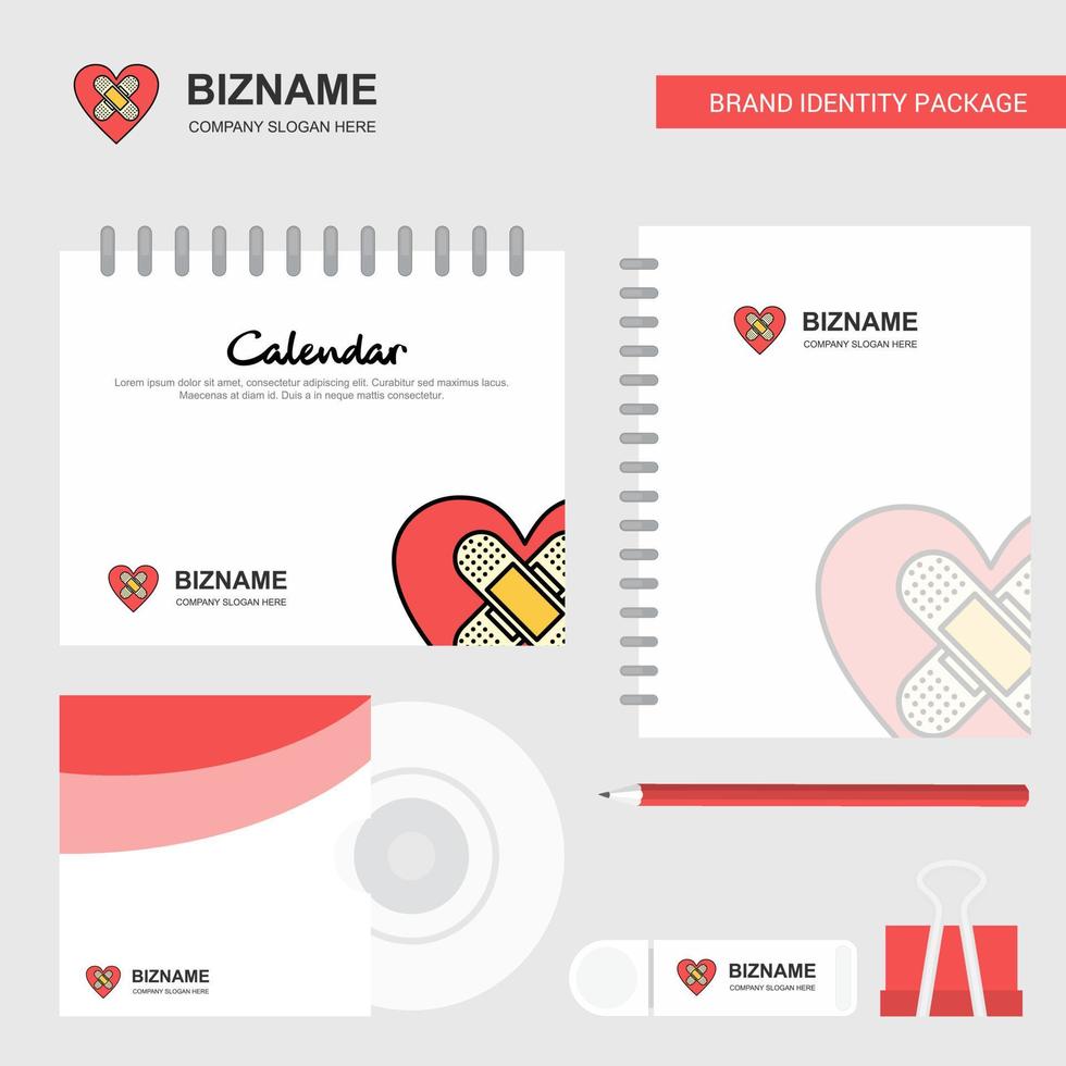 Heart Logo Calendar Template CD Cover Diary and USB Brand Stationary Package Design Vector Template