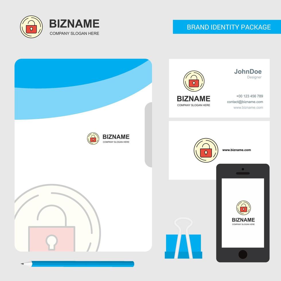 Unlock Business Logo File Cover Visiting Card and Mobile App Design Vector Illustration