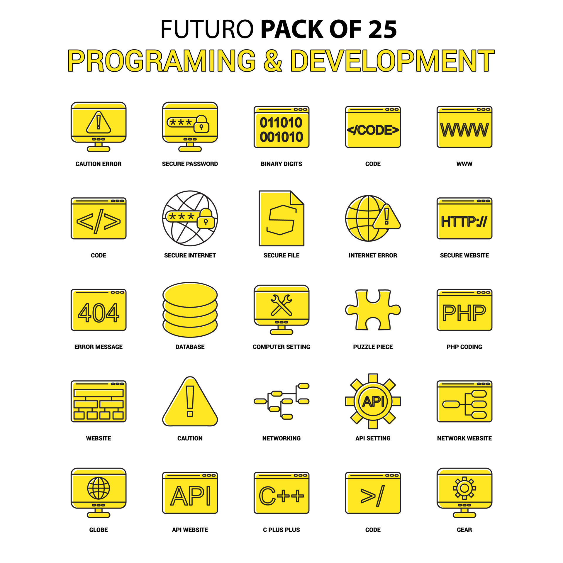 Programming and Developement Icon Set Yellow Futuro Latest Design icon ...