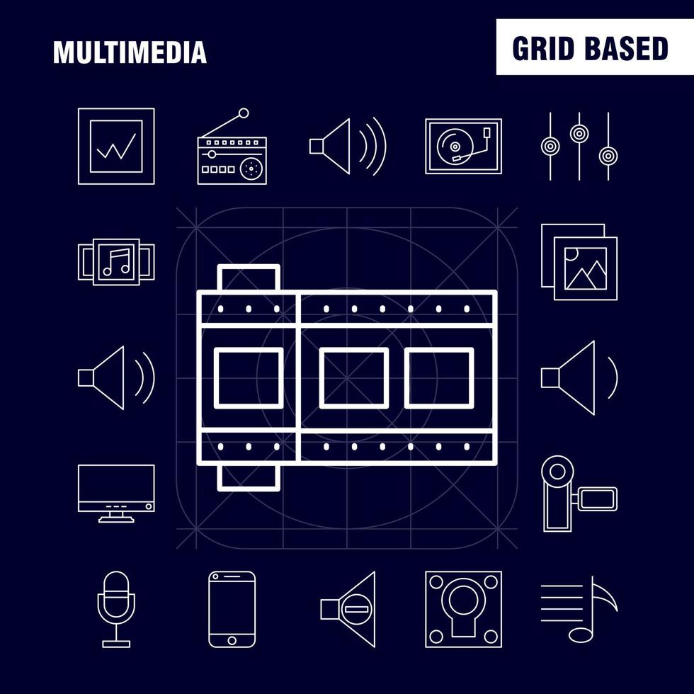 Multimedia Line Icon for Web Print and Mobile UXUI Kit Such as Mobile Cell Phone Hardware Camera Video Image Movie Pictogram Pack Vector