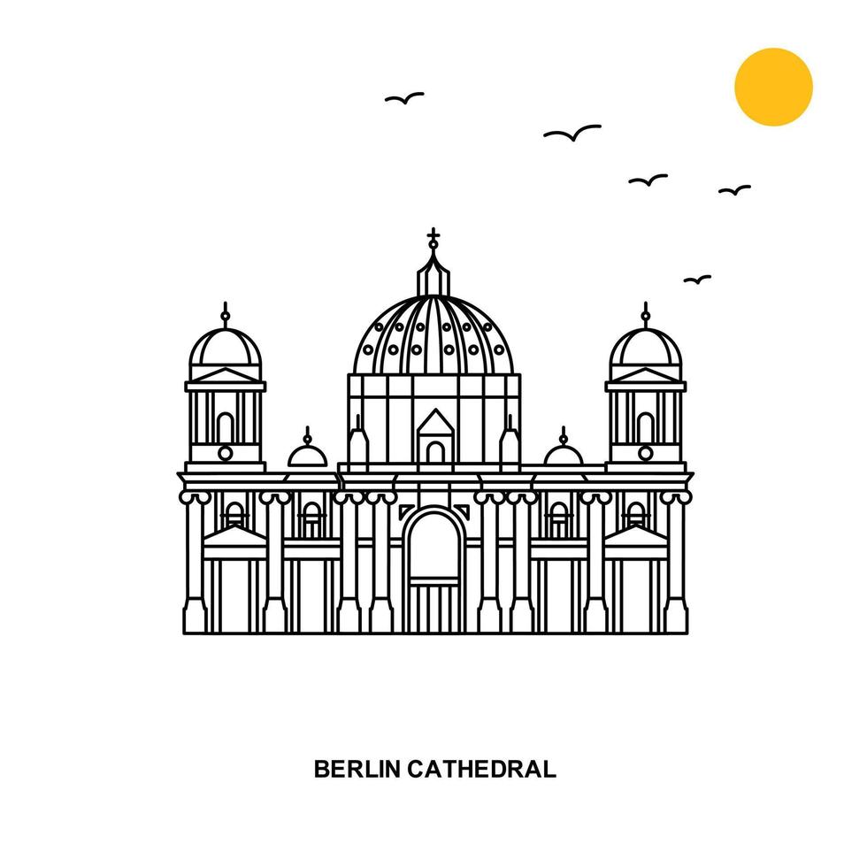 fondo de ilustración natural de viaje mundial de monumento de la catedral de berlín en estilo de línea vector