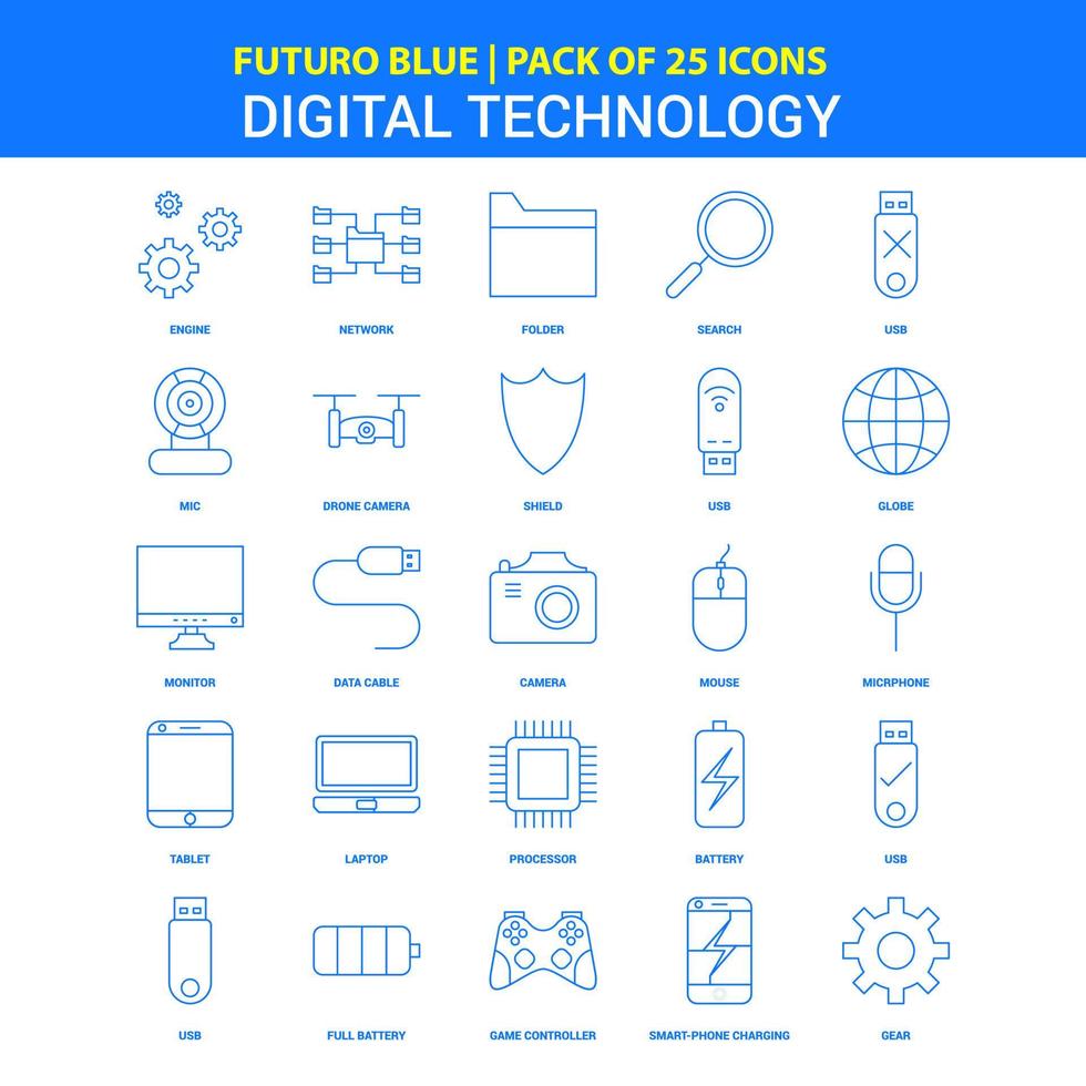 iconos de tecnología digital paquete de iconos futuro blue 25 vector