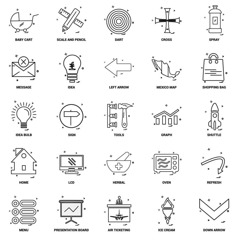 25 conjunto de iconos de línea de mezcla de concepto de negocio vector