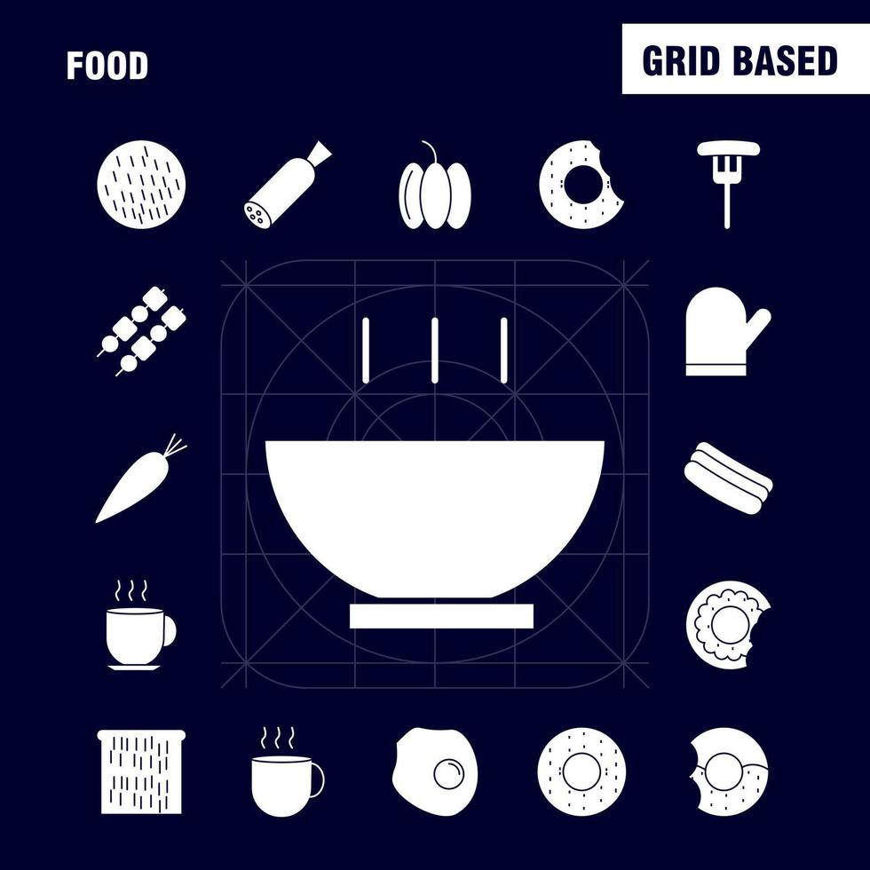 Food Solid Glyph Icons Set For Infographics Mobile UXUI Kit And Print Design Include Biscuit Sweet Food Meal Sausage Meat Food Meal Collection Modern Infographic Logo and Pictogram Vector