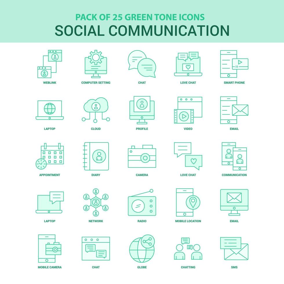 25 Green Social Communication Icon set vector