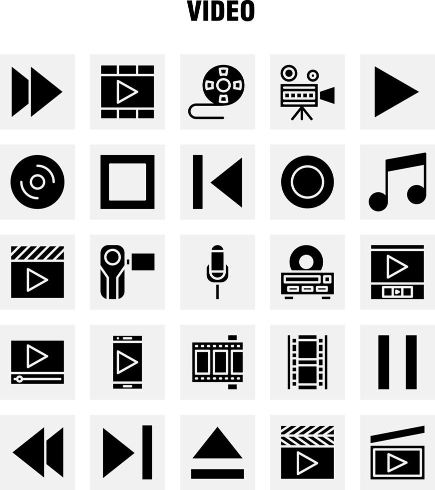 paquete de iconos de glifos sólidos de video para diseñadores y desarrolladores íconos de director entretenimiento película video película película video vector multimedia