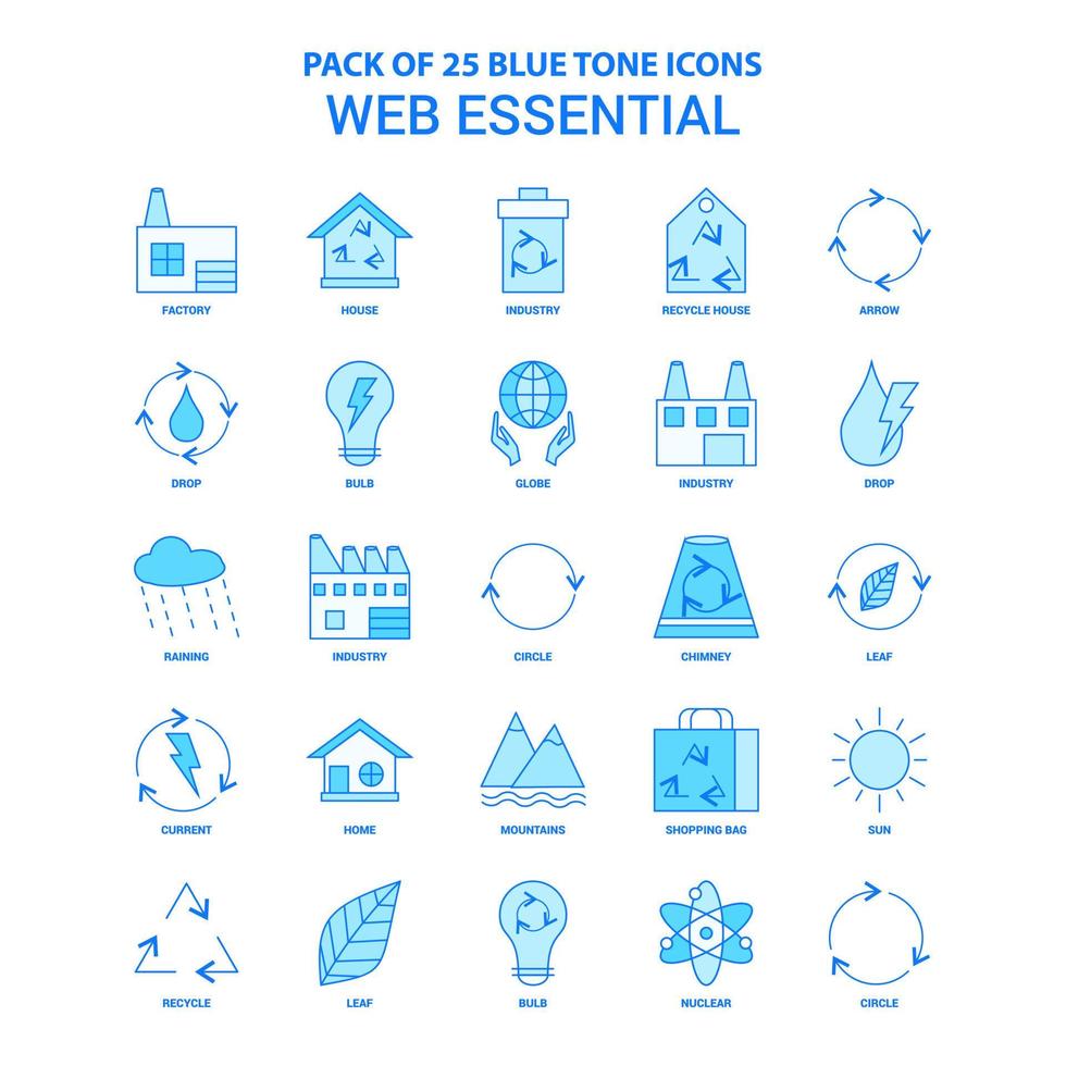 paquete de iconos de tono azul esencial web 25 conjuntos de iconos vector