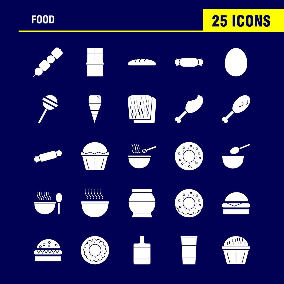 los iconos de glifos sólidos de alimentos establecidos para infografías kit uxui móvil y diseño de impresión incluyen barbacoa carne comida horno cocina comida comida colección moderno logotipo infográfico y pictograma vector