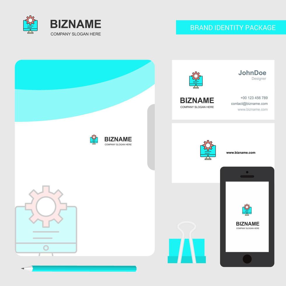 Computer setting Business Logo File Cover Visiting Card and Mobile App Design Vector Illustration