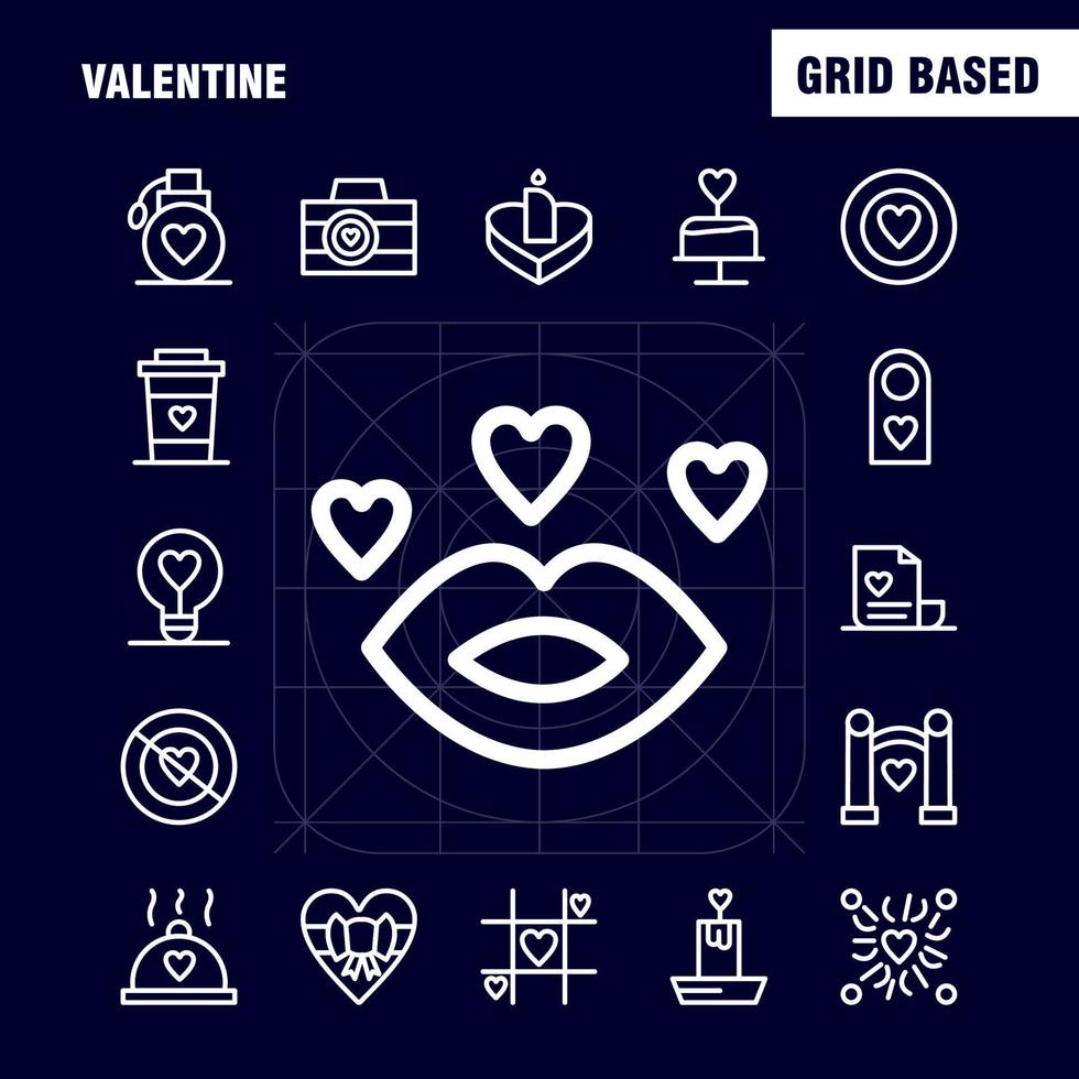 los iconos de línea de san valentín establecidos para infografías kit uxui móvil y diseño de impresión incluyen signo de etiqueta amor san valentín amor romántico corazón conjunto de iconos de san valentín vector