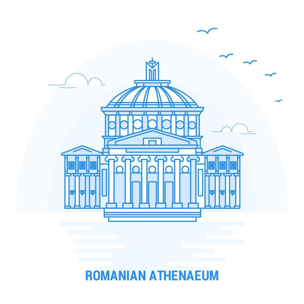 ROMANIAN ATHENAEUM Blue Landmark Creative background and Poster Template vector