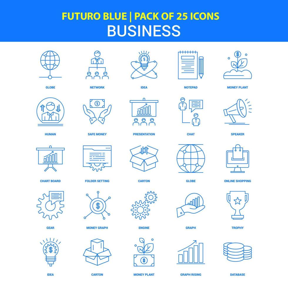 Business Icons Futuro Blue 25 Icon pack vector