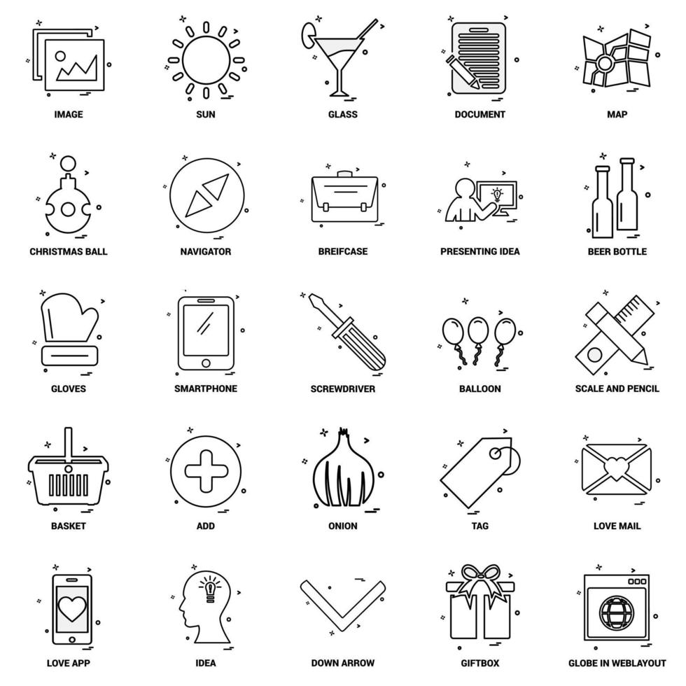 25 conjunto de iconos de línea de mezcla de concepto de negocio vector