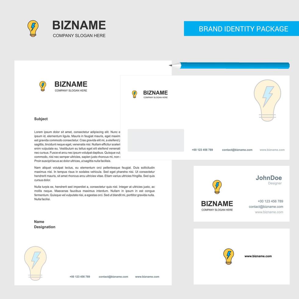 Bulb Business Letterhead Envelope and visiting Card Design vector template