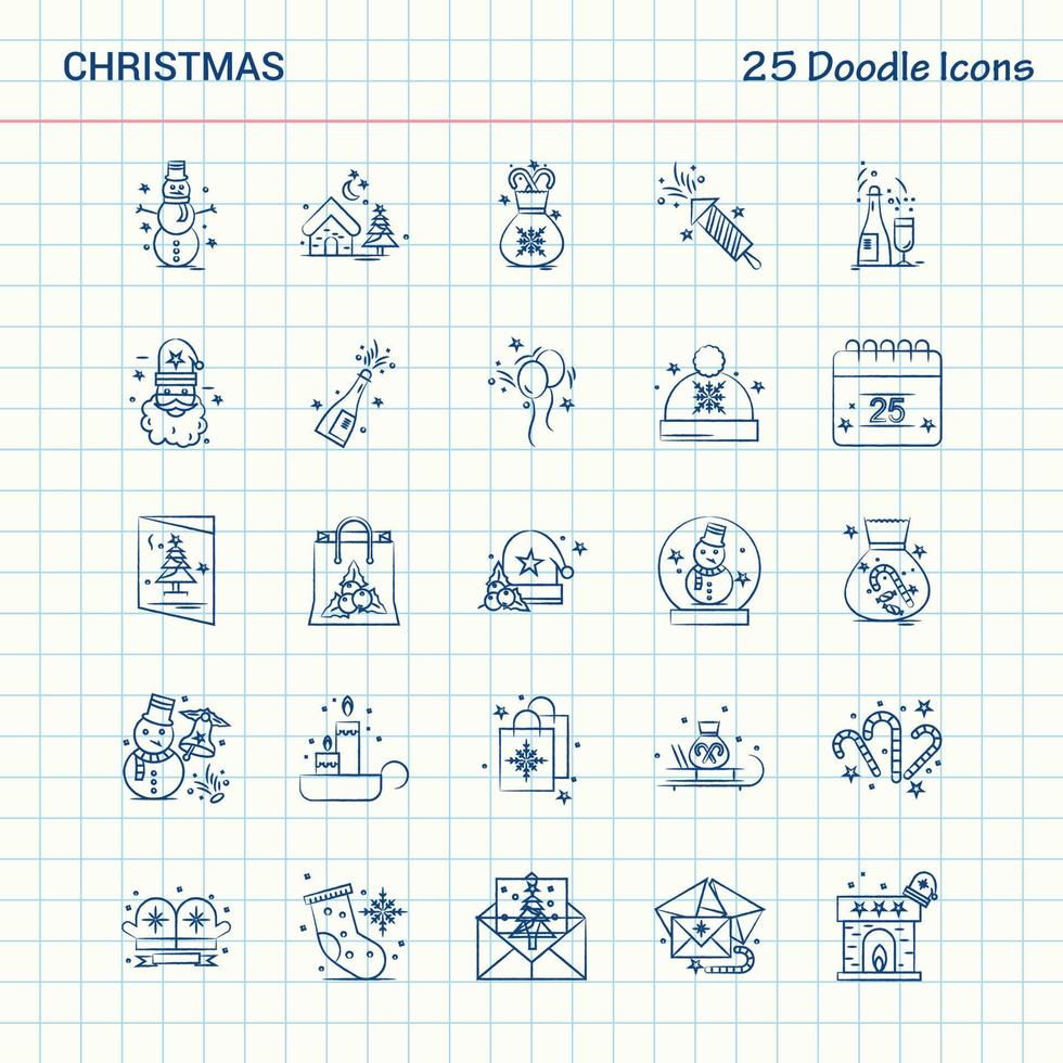 navidad 25 iconos de doodle conjunto de iconos de negocios dibujados a mano vector