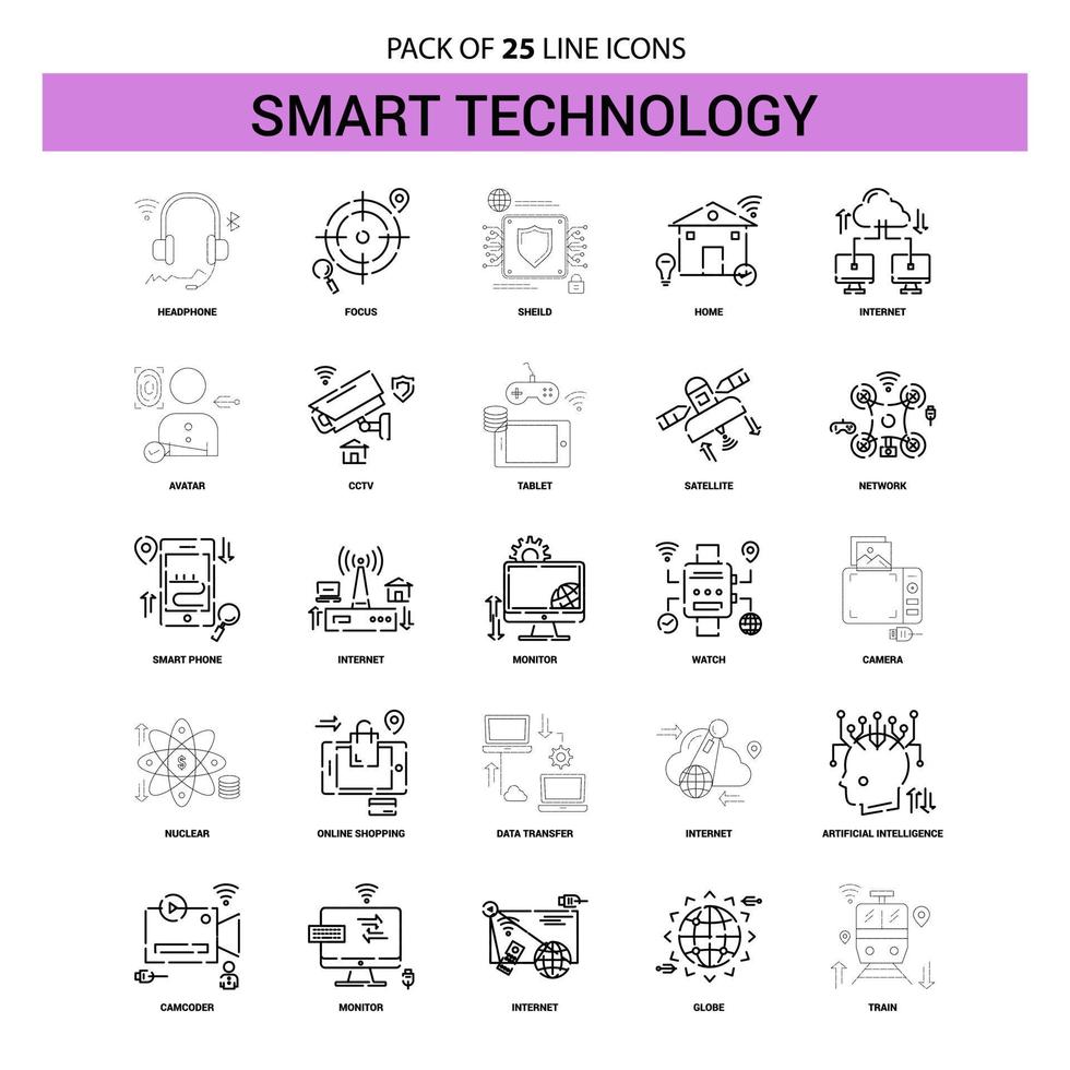 Smart Technology Line Icon Set 25 Dashed Outline Style vector