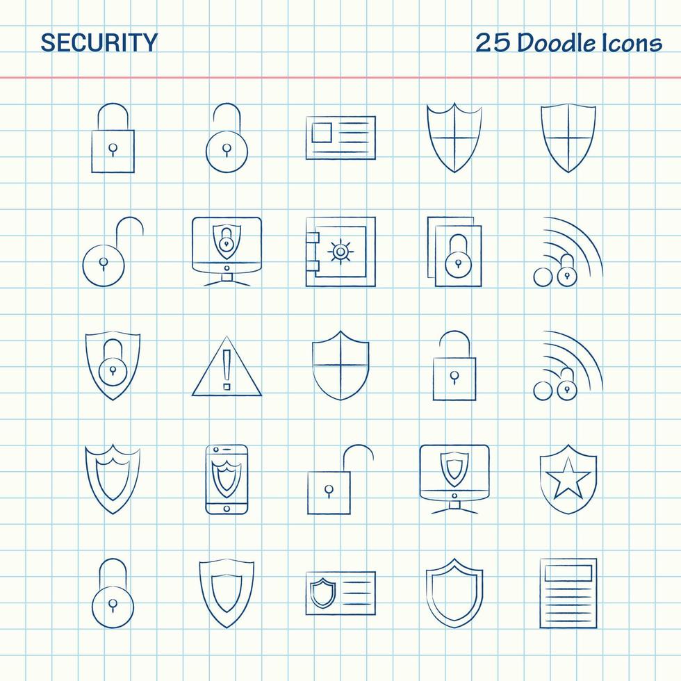 Security 25 Doodle Icons Hand Drawn Business Icon set vector