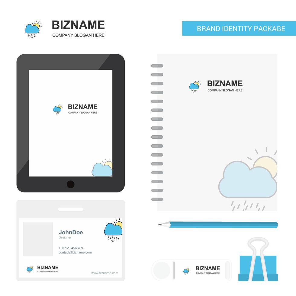 Raining Business Logo Tab App Diary PVC Employee Card and USB Brand Stationary Package Design Vector Template