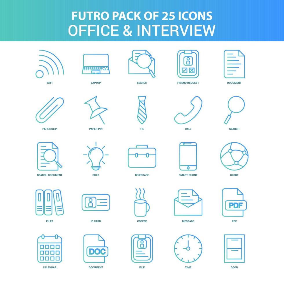 25 Green and Blue Futuro Office and Interview Icon Pack vector