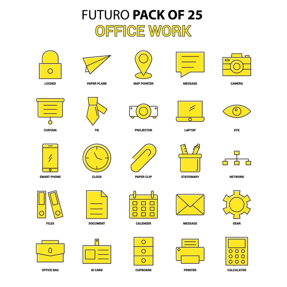 conjunto de iconos de trabajo de oficina amarillo futuro paquete de iconos de último diseño vector