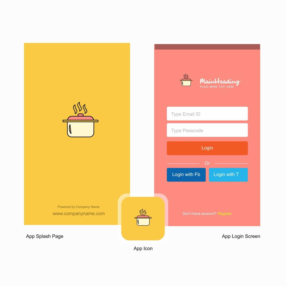 Company Cooking pot Splash Screen and Login Page design with Logo template Mobile Online Business Template vector