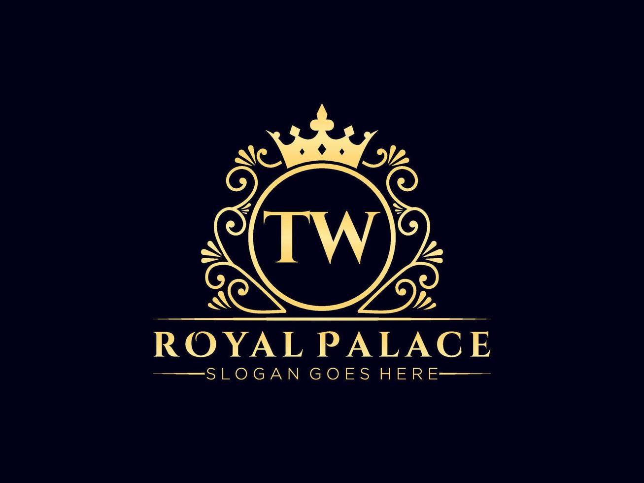 Letter TW Antique royal luxury victorian logo with ornamental frame. vector