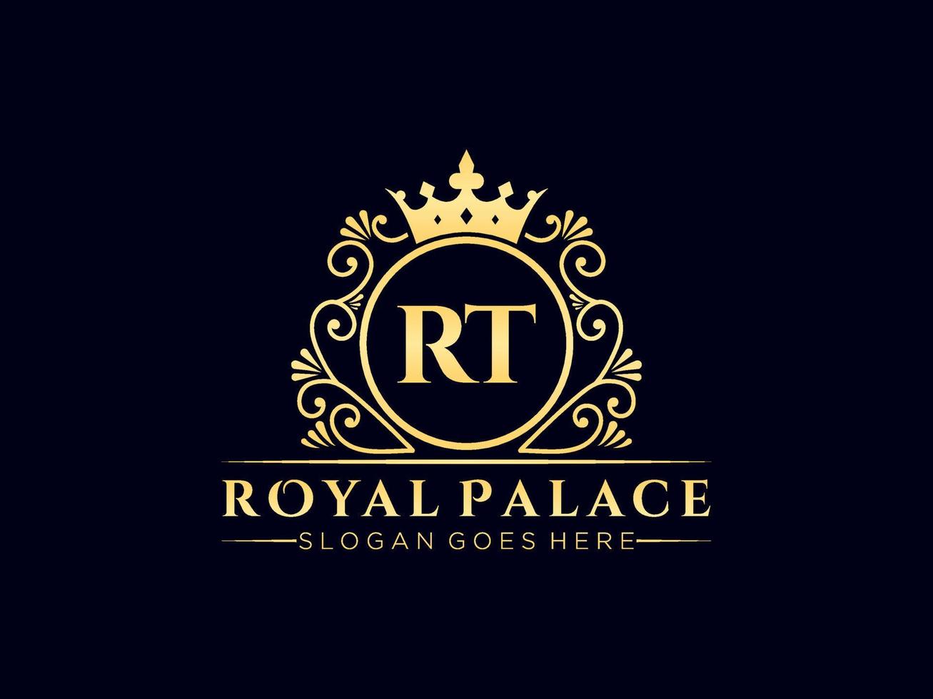 Letter RT Antique royal luxury victorian logo with ornamental frame. vector