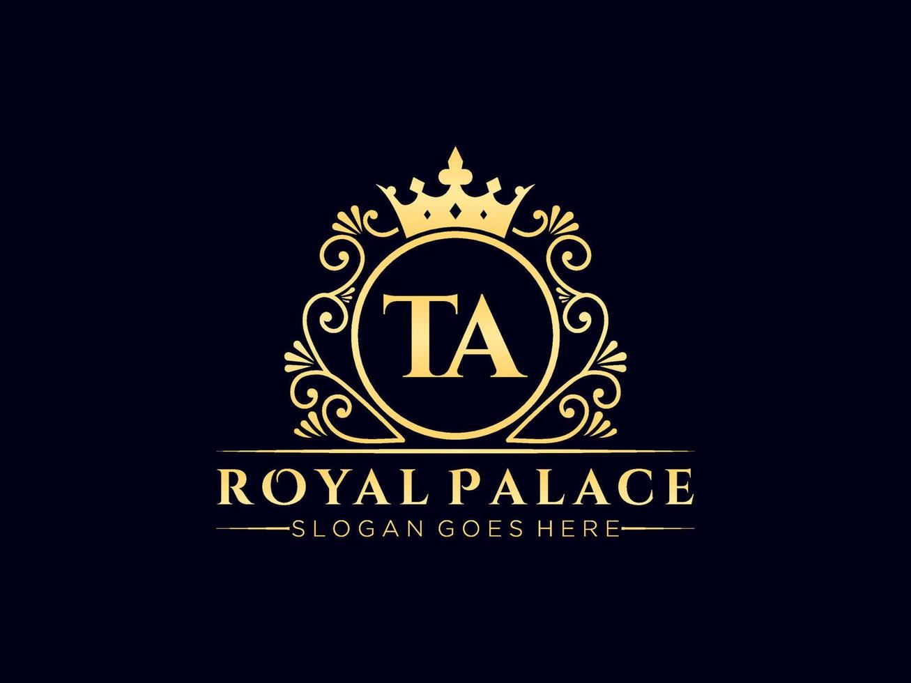 Letter TA Antique royal luxury victorian logo with ornamental frame. vector